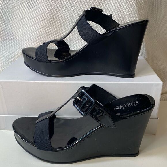 Charles by Charles David patient leather platform wedge t strap elastic sandals - Picture 4 of 8